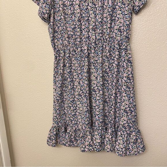 Summer dress short tie neck ruffle flutter micro floral print feminine fairy L - Picture 5 of 13